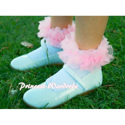 Plain Style Pure White Socks with Pink Ruffles and Bow H175 
